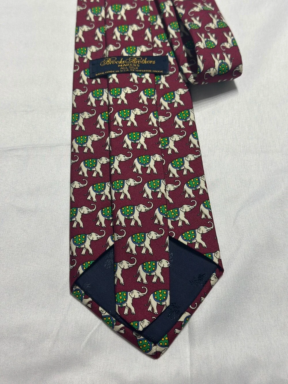 Brooks Brothers Makers Silk Tie Burgundy Elephant Novelty Print Made USA